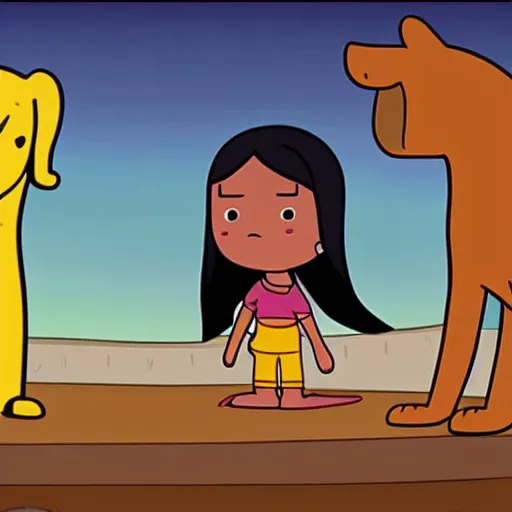 Prompt: kim kardashian in adventure time riding on jake the dog