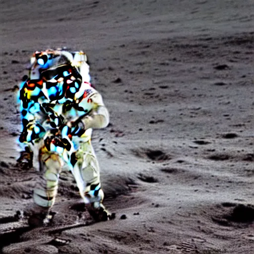 Image similar to spacesuit walking on the moon with nobody inside it