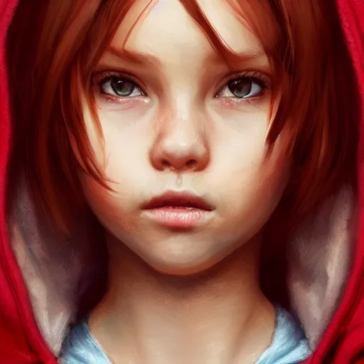 Image similar to a cute tiny girl with short red hair wearing a hoodie, digital art, very beautiful face, pretty face, very detailed eyes, full body illustration, 8 k resolution, soft painting, by greg rutkowski, wlop, rossdraws,