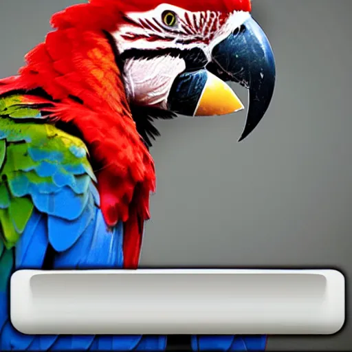 Image similar to “scarlet macaw typing on a keyboard with its beak, hd, photorealistic”