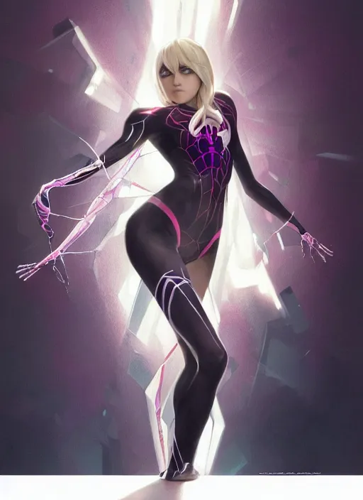 Image similar to ultra realistic illustration, spidergwen anime, intricate, elegant, highly detailed, digital painting, artstation, concept art, smooth, sharp focus, illustration, art by artgerm and greg rutkowski and alphonse mucha and wlop