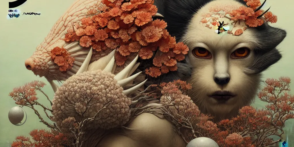 Prompt: a cover of japanese art magazine about animal by illustrated by miyazaki by karol bak, james jean, tom bagshaw, rococo, sharp focus, trending on artstation, cinematic lighting, hyper realism, octane render, 8 k, hyper detailed, vivid, ultra detailed, highly detailed