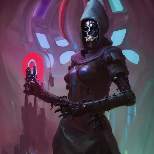 Prompt: portrait of a terrifying cybernetic grim reaper of death, cyberpunk concept art by pete mohrbacher and artgerm and wlop and greg rutkowski and deathburger, digital art, highly detailed, intricate, sci-fi, sharp focus, Trending on Artstation HQ, deviantart, unreal engine 5, 4K UHD image