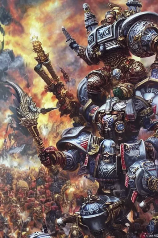 Image similar to 'donald trump as the god emperor in warhammer 40k, hyperrealistic, detailed'