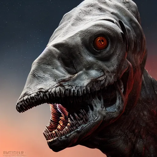 Image similar to Photorealistic bone hammerhead monster from pitch black. Hyperdetailed photorealism, 108 megapixels, amazing depth, glowing rich colors, powerful imagery, psychedelic Overtones, 3D finalrender, 3d shading, cinematic lighting, artstation concept art
