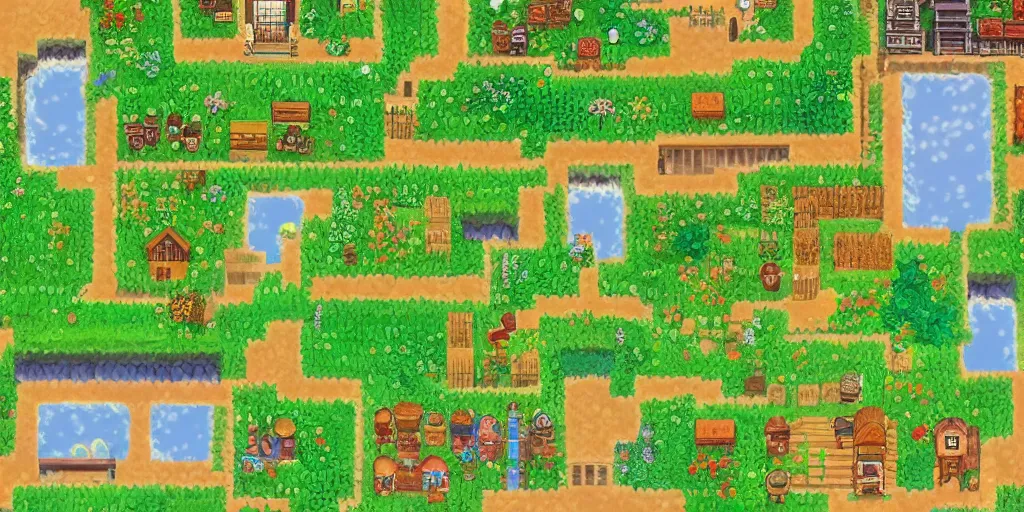Image similar to small garden village, cottagecore, animal crossing, stardew valley, moss, village, plants, cute, friendly in the style of studio ghibli