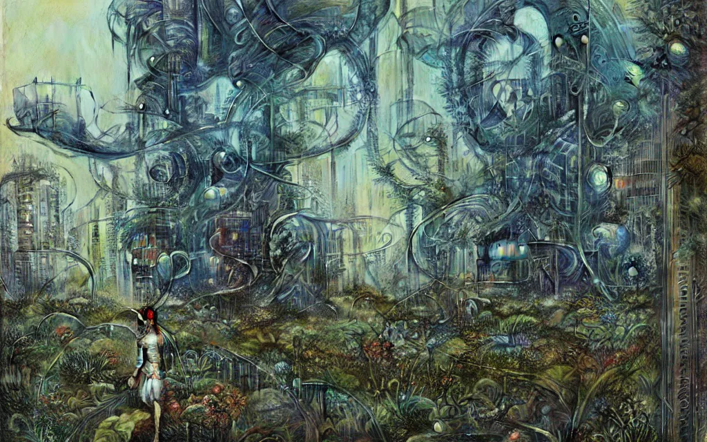 Image similar to a futurist techno - spirit cybernetic garden, future perfect, award winning digital art by santiago caruso and bruce pennington