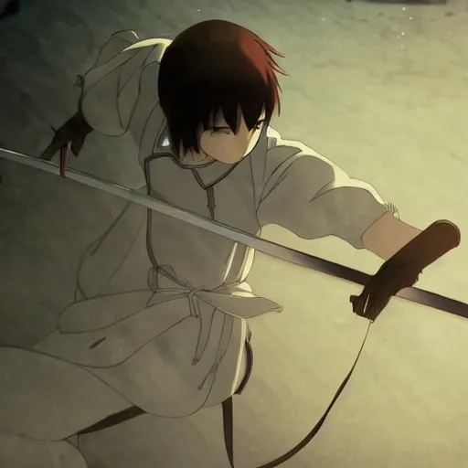 Image similar to fencer, anime style, dark, makoto shinkai, animated, animation, detailed, illustration, moody