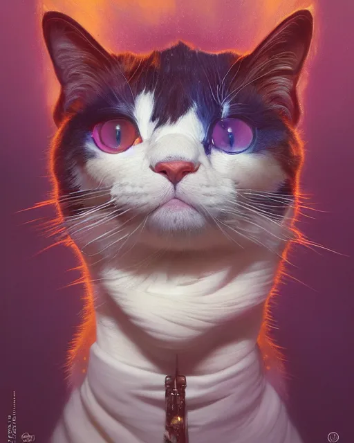 Prompt: highly detailed surreal vfx portrait of a calico cat, stephen bliss, unreal engine, greg rutkowski, loish, rhads, beeple, makoto shinkai and lois van baarle, ilya kuvshinov, rossdraws, tom bagshaw, alphonse mucha, global illumination, detailed and intricate environment