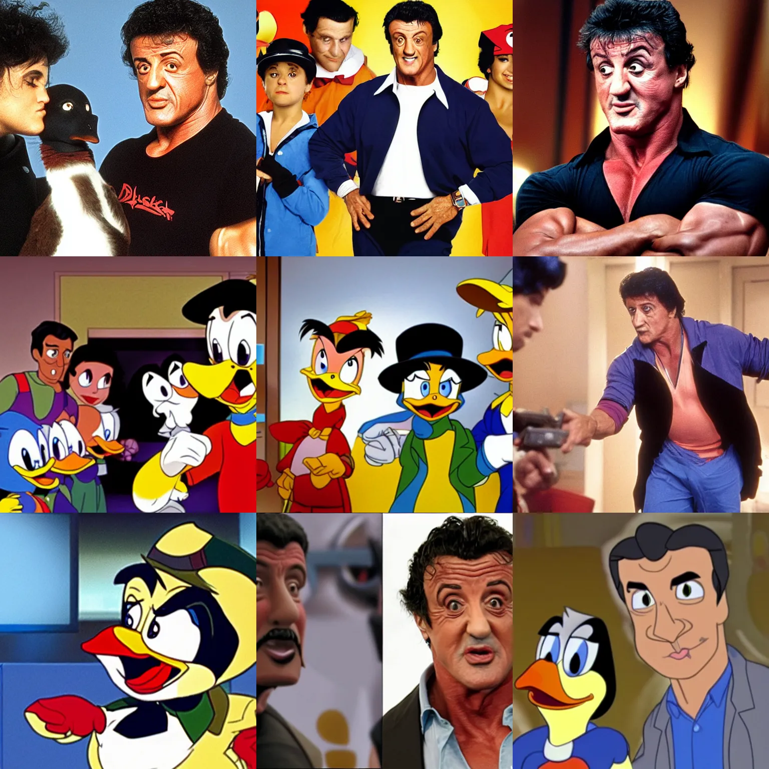 Prompt: sylvester stallone in the tv show ducktales