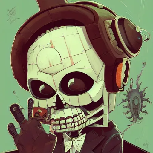 Image similar to a study of cell shaded portrait of Grim Fandango concept art, llustration, post grunge, concept art by josan gonzales and wlop, by james jean, Victo ngai, David Rubín, Mike Mignola, Laurie Greasley, highly detailed, sharp focus, alien, Trending on Artstation, HQ, deviantart, art by artgem