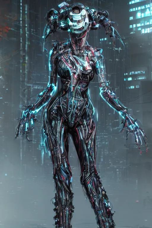 Prompt: a beautiful insufficently dressed metahuman biomechanical heavily cybered female shadowrunner fullbody portrait by wlop featuring ai artist machine.delusions in the style of shadowrun returns pc game. 8k 3d realistic render. Dark atmosphere volumetric lighting. Cyberpunk feel. Hypermaximalist ultradetailed cinematic charachter concept art. Uncut, unzoom, centered, slightly distant, but clearly visible, feminine pose. Digital illustration. View from below