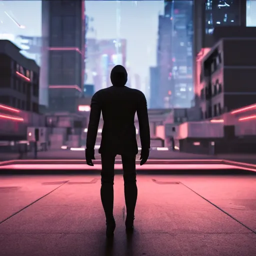 Prompt: photo of a lone android walking in a futuristic city in a dystopian future made of electronic components and looks like a giant pcb board. Very detailed 8k. Unreal engine 5 render with nanite, global illumination and path tracing. Cinematic post processing. Emphasize on the colors black and red.