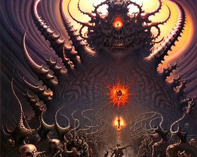 Image similar to the army of darkness and the incarnate of evil, fantasy character portrait made of fractals facing each other, ultra realistic, wide angle, intricate details, the fifth element artifacts, highly detailed by peter mohrbacher, hajime sorayama, wayne barlowe, boris vallejo, aaron horkey, gaston bussiere, craig mullins