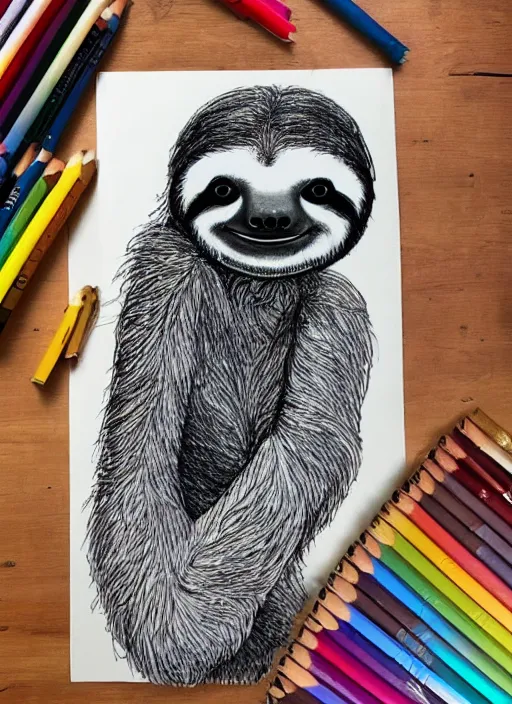 Prompt: drawing of a sloth urban outfitters style