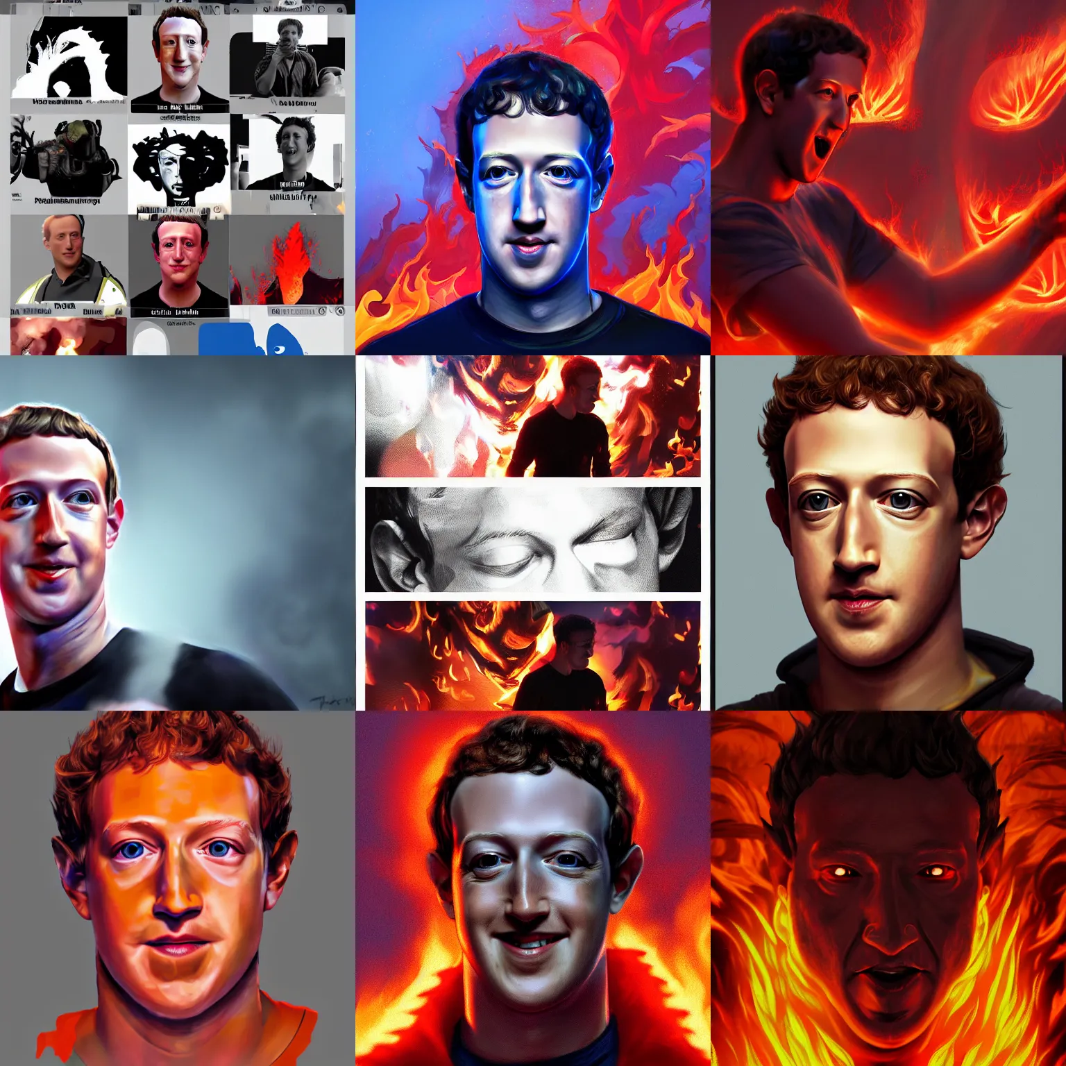 Prompt: mark zuckerberg, the fire demon, trending on artstation