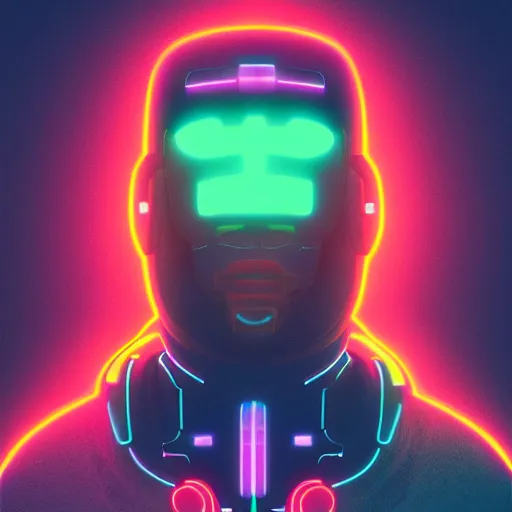 Image similar to Beeple art of a beautiful black male cyborg, neon cyberpunk