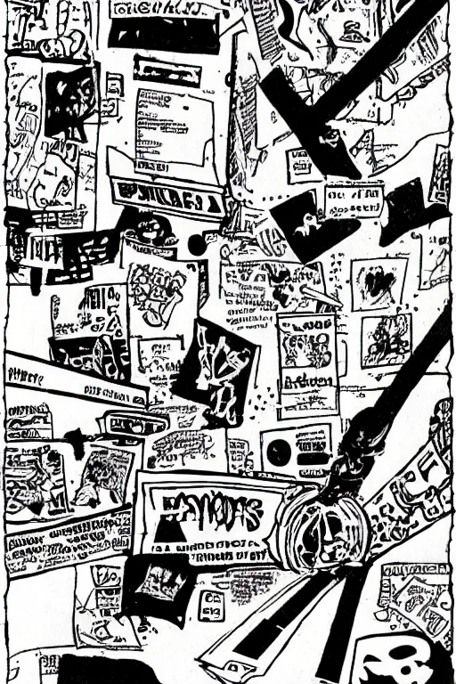 Image similar to scan of of an underground zine, 1 9 8 0 s, black and white, diy, comic art, underground, punk, typography, composition