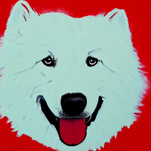 Image similar to a samoyed by andy warhol, digital art, trending on artstation