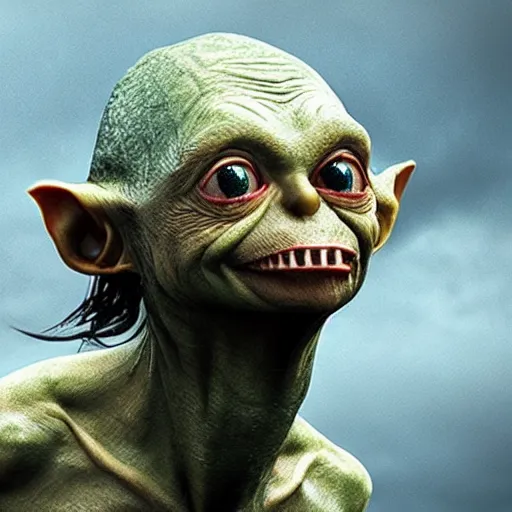 Image similar to gollum - faced with, thunderstorm, rain, depressive
