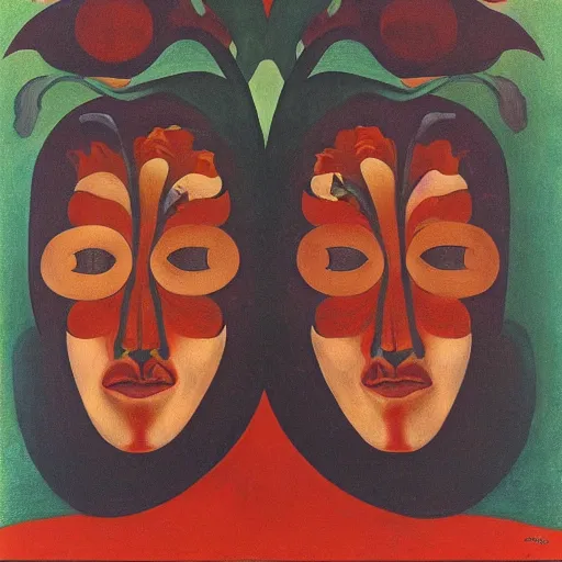 Image similar to floral face portrait by leonetto cappiello and wojciech siudmak and ernst fuchs, anni albers, oil on canvas