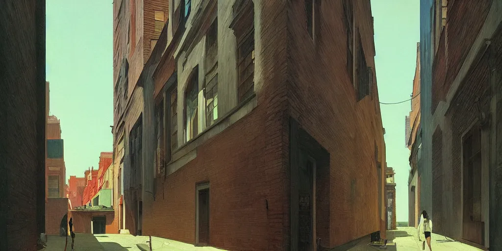 Prompt: city alley by Edward Hopper and James Gilleard, Zdzislaw Beksinski, highly detailed