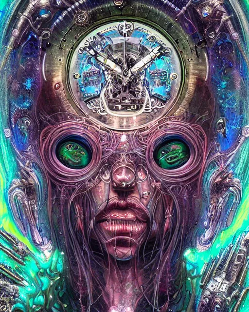 Image similar to silver cybernetic crystalized bloody fleshangel clockwork djinnhost bro psychedelic shiner of zune with extra eyes, blue and green rainbow ketamine, by antonio j. manzanedo, alex grey, android jones, wayne barlowe, philippe druillet, josephine wall, harumi hironaka, cronenburg, trending on artstation