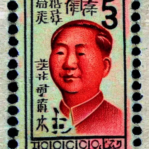 Prompt: 1935 Chinese postage stamp featuring Elmo