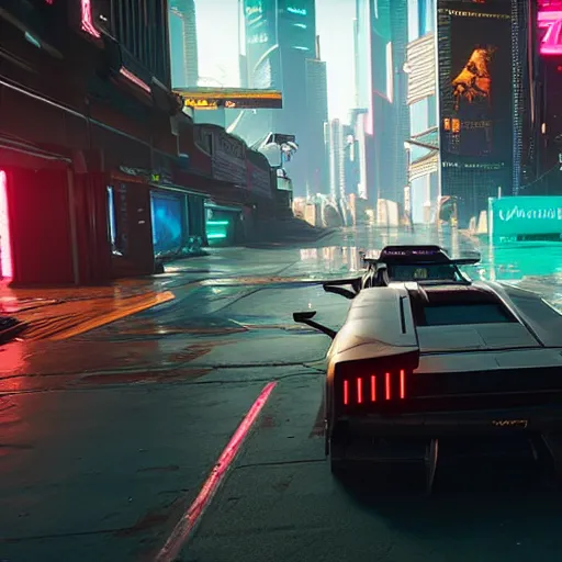 Image similar to Cyberpunk 2077 car Quadra Turbo-R V-Tech, driving down dusty city dystopian, long distance shot , by Mead, Syd