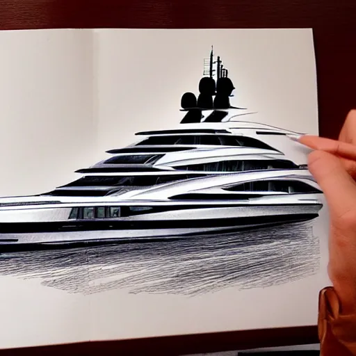 Image similar to sketches of super yacht, technical, detailed