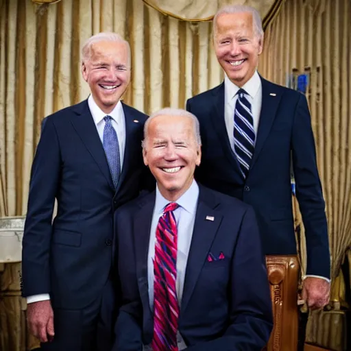 Image similar to A portrait photo of joe biden teams up with a teenage joe biden, perfect faces, 50 mm, award winning photography