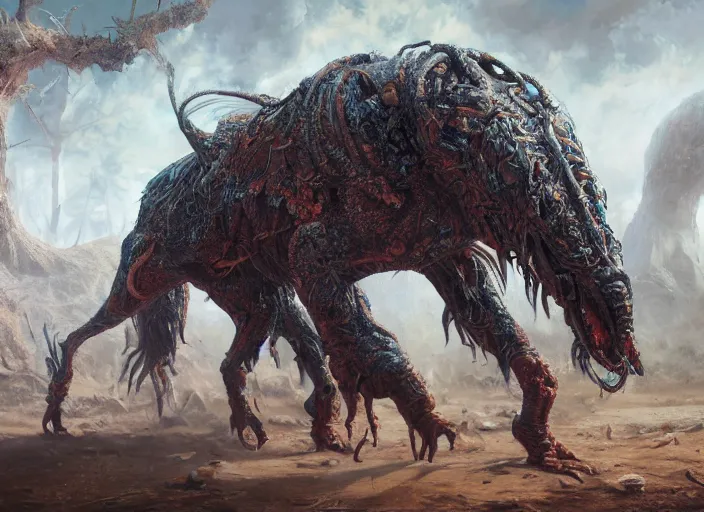 Prompt: detailed oil painting of a realistic nightmare mutant animal in full intricate detail, ultra detailed, digital art, octane render, 4K, dystopian, micro details