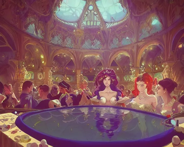 Image similar to a wedding in a swimming pool, photography of kurzgesagt, deep focus, d & d, fantasy, intricate, elegant, highly detailed, digital painting, artstation, concept art, matte, sharp focus, illustration, hearthstone, art by artgerm and greg rutkowski and alphonse mucha