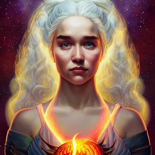 Image similar to cosmic lofi daenerys targaryen portrait, queen of dragons, fire flaming serpent, Pixar style, by Tristan Eaton Stanley Artgerm and Tom Bagshaw.