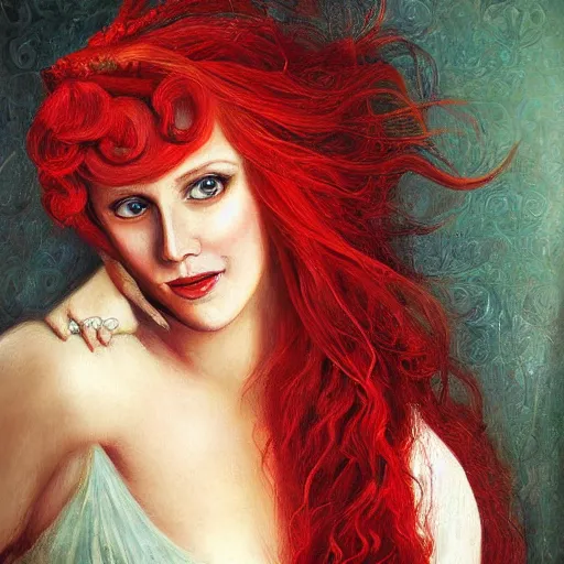 Image similar to portrait of a beautiful young long dress woman _ red _ haired duchess, woman, by cheval michael