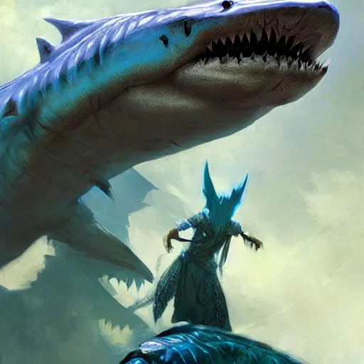 Prompt: blue crocodile shark hybrid, epic fantasy style art by Craig Mullins, fantasy epic digital art, epic fantasy card game art by Greg Rutkowski