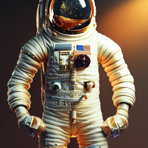 Image similar to A photo-real delicate sculpture of an ornate detailed astronaut in front of an intricate background by AJ Fosik, micro detail, backlit lighting, octane renderer, colourful, physically based rendering, tribal art, trending on cgsociety