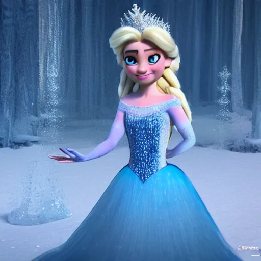 Image similar to minion as Princess Elsa from Frozen Disney, 3d ray tracing, HD, rendered, highly detailed model