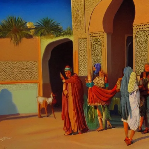 Prompt: the tbourida in morocco fantasia, oil painting, very detailed