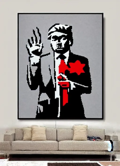 Prompt: banksy trump graffiti art on canvas