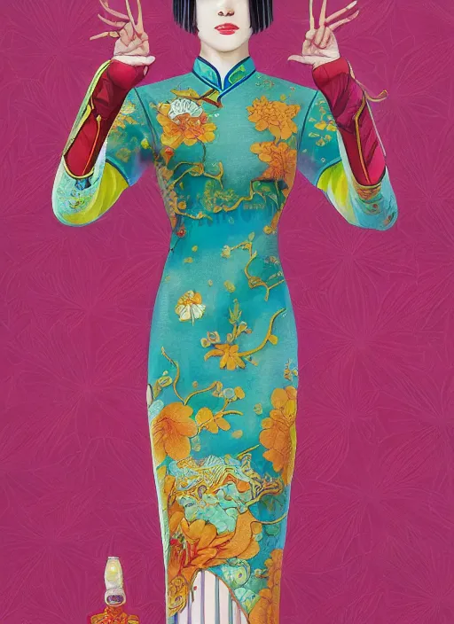 Prompt: cheongsam : : by martine johanna and simon stalenhag and chie yoshii and casey weldon and wlop : : ornate, dynamic, particulate, rich colors, intricate, elegant, highly detailed, centered, artstation, smooth, sharp focus, octane render, 3 d