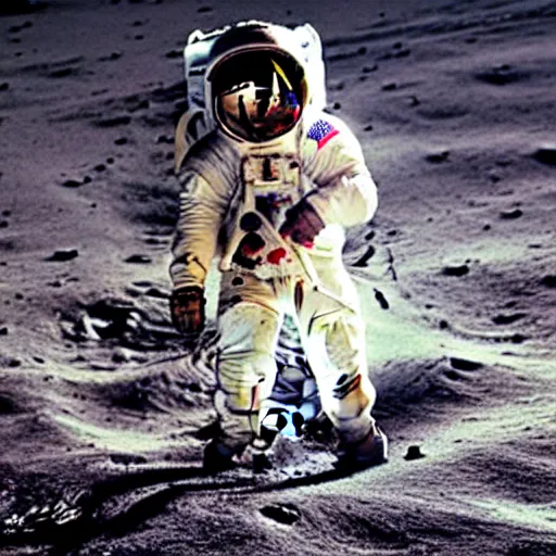 Image similar to photo of an astronaut wearing an old astronaut suit holding an electric guitar on the moon. detailed