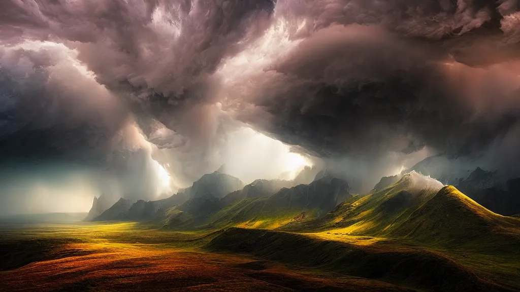 Prompt: amazing landscape photo of a tempest by marc adamus, beautiful dramatic lighting