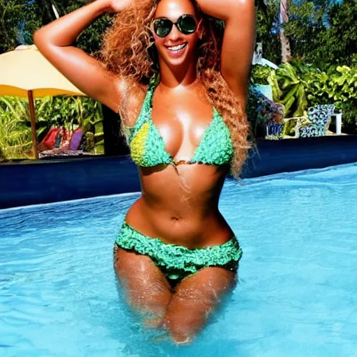 Image similar to Beyoncé being cute in a pool holding a margarita