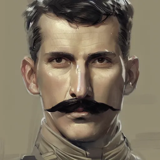 Image similar to portrait of a man by greg rutkowski, british features, short black hair in military style, moustache, perfect military composure, wearing gray imperial captain uniform, star wars expanded universe, he is about 4 0 years old, highly detailed portrait, digital painting, artstation, concept art, smooth, sharp foccus ilustration, artstation hq