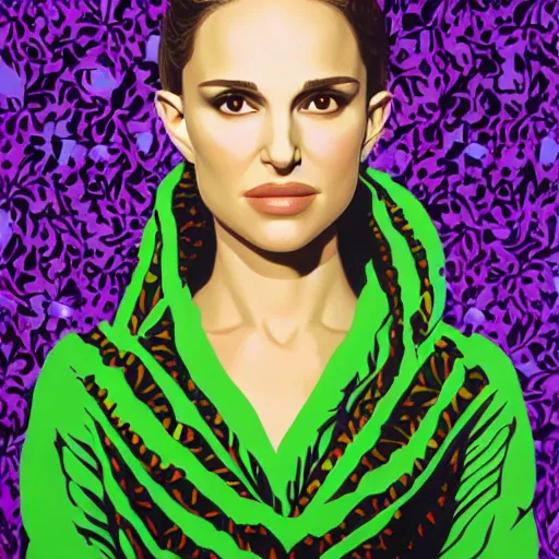 Prompt: Painting of Natalie Portman by Kehinde Wiley