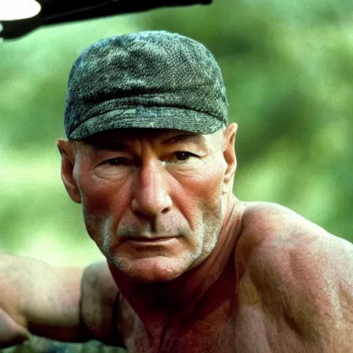 Image similar to a film still of patrick stewart in the movie rambo