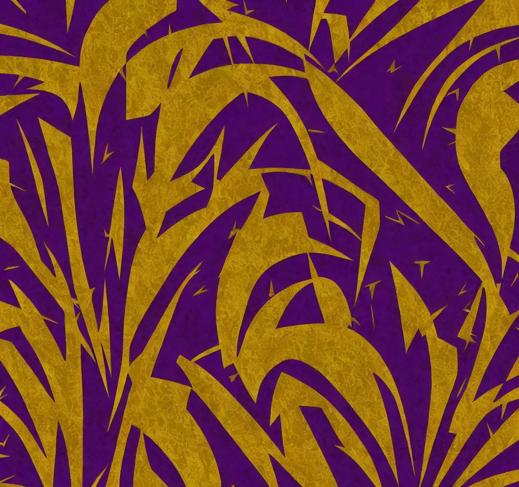 Prompt: textured art deco painting pattern, geometric, gold and deep purple background with lightning bolt