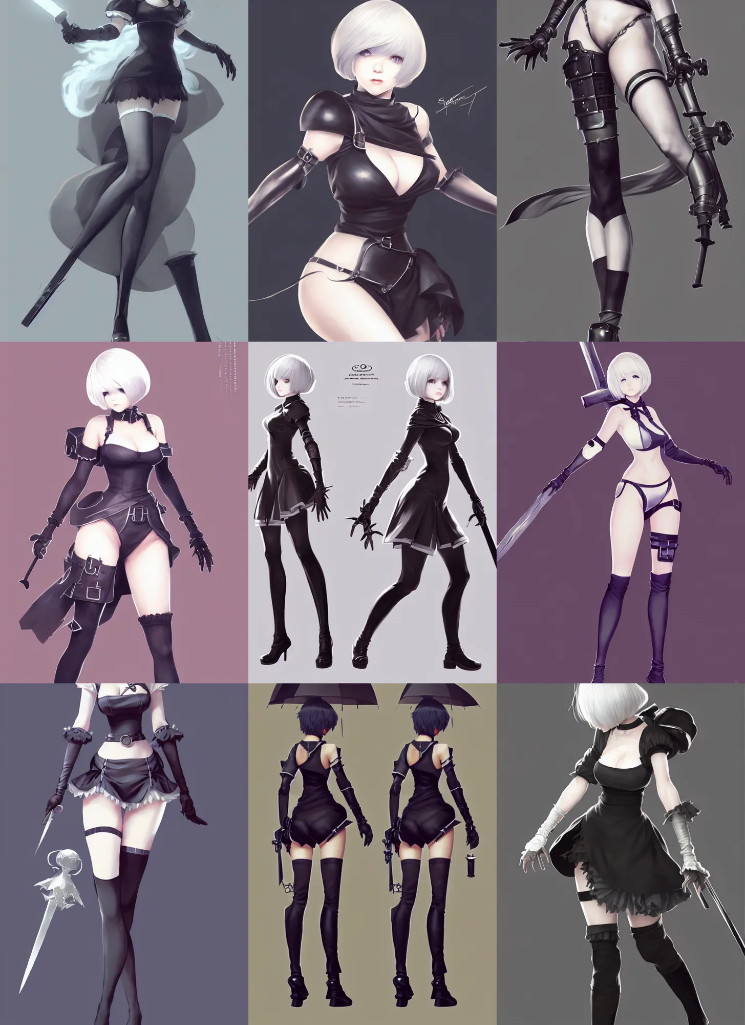 Prompt: full body character concept art of 2 b from nier | | cute - fine - face, pretty face, realistic shaded perfect face, fine details by stanley artgerm lau, wlop, rossdraws, james jean, andrei riabovitchev, marc simonetti, and sakimichan, seoul, south korea, trending on artstation