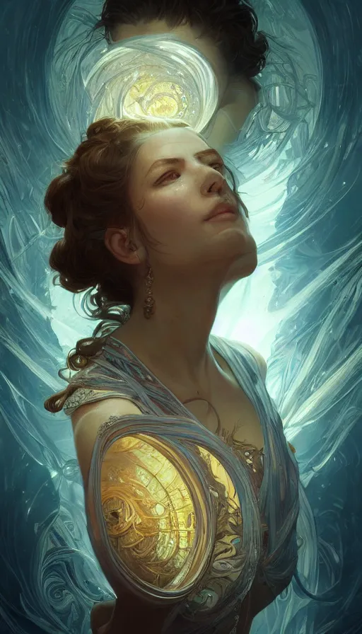 Image similar to time, fibonacci, sweat drops, insane, intricate, highly detailed, digital painting, artstation, concept art, smooth, sharp focus, illustration, Unreal Engine 5, 8K, art by artgerm and greg rutkowski and alphonse mucha